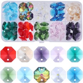 SUNNYCLUE 1 Box 80Pcs 8 Colors Glass Octagon Crystal Beads Colorful Prism Bead Bulk Chandelier Replacement Connector Suncatcher Gemstone Faceted Loose Spacer Bead for DIY Lamp Hanging Pendant Jewelry