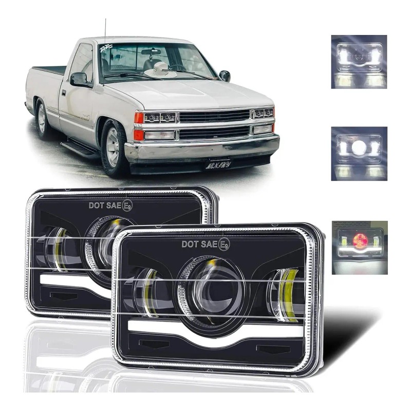 Par Faros Led Cuadrado 4x6 Lupa Ojos Ángel Demonio Hi/lo