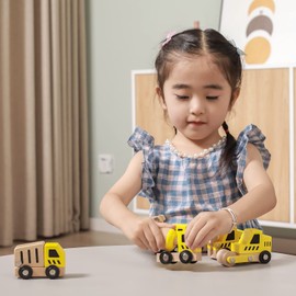 Viga 6 Wooden Construction Vehicles Set - Childrens Push Along Play Trucks