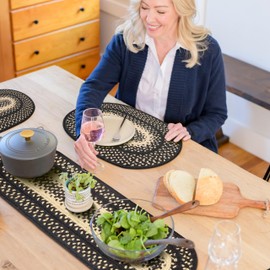 Homespice Manchester Jute Braided Table Runner Set of 2-8x28, Oval, Black & Tan - Rich Colors, Easy to Clean, Durable and Protects Furniture