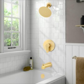 WRISIN Brushed Gold Shower Faucet Set with Valve, Gold Shower Head and Handle Set, Brushed Gold Shower Head