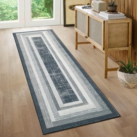 GarveeHome Washable Runner Rug 2x6 Runner Geometric Modern Rug Non Slip Kitchen Rugs Contemporary Indoor Entryway Rug Soft Bathroom Rugs Stain Resistant Carpet for Hallway Laundry Bedroom 2'x6' Grey