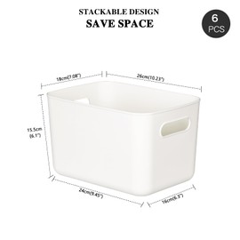 loobuu 6 Pack White Storage Bin with Handle, Plastic Bathroom Kitchen Organizer Bin for Organizing Hand Soaps, Body Wash, Shampoos, Lotion, Conditioners, Hand Towels, Cosmetic, Snacks, Seasoning