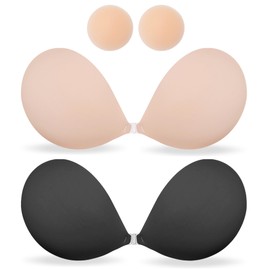 MITALOO Adhesive Bra Sticky Strapless Invisible Push up Bras Silicone Backless Nipple Cover for Women Beige Black