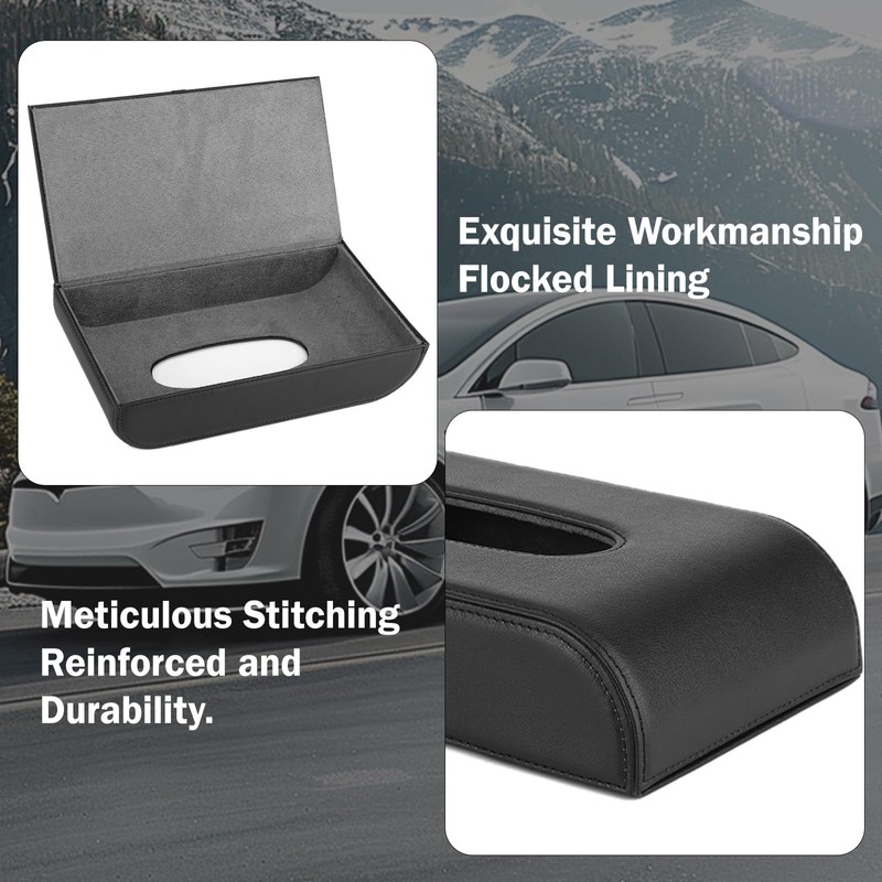 PU Leather Car Napkin Box Universal Hanging Black Auto Tissue
