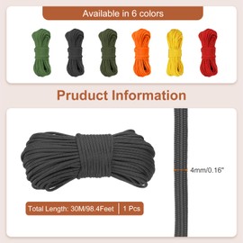 MECCANIXITY 650 Paracord 100 Feet, 4mm 9 Strand Parachutes Cord Spool Survival Strong Rope String for Camping Hiking Fishing, Black