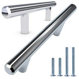 ALPINE HARDWARE PREMIUM SOLID Euro Style Bar Handle Pull-10Pack-3.75 In Hole Center & 6 1/8 In Length Heavy Stainless Steel Bar Handle Pull with Polished Chrome Finish-AMERICAN Owned Cabinet Hardware