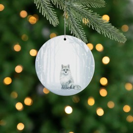Northlight Arctic Fox Porcelain Disc Christmas Ornament - 4" - Silvery Blue