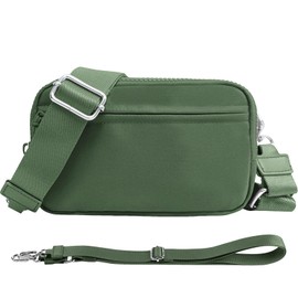 NBERMOTION Checkered Nylon Wristlet Wallets for Women RFID Blocking Purse With Credit Card Holder & Crossbody Strap(Pea Green2)