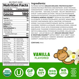 Orgain Organic Kids Nutritional Protein Shake, Vanilla, Healthy Kids Snacks, 8g Dairy Protein, 3g Fiber, 22 Vitamins & Minerals, No Soy ingredients, Gluten Free, Non-GMO, 8.25 Fl Oz (Pack of 12)