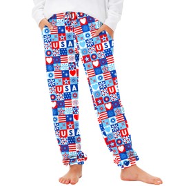 Deerose Funny 4th of July Pants USA Elastic Waist Lounge Pants Independence Day Pant with Pockets11-12 Years