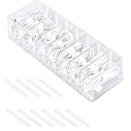 Plastic Cable Management Box with 10 Wire Ties, 8 Compartments Clear Power Cord Organizer, Electronics Organizer Desk Accessories Storage for Office Home