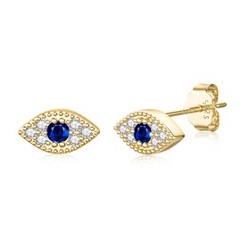 JIAYIQI 14K Gold Plated Stud Earrings for Women Evil Eye Small Gold Earrings Hypoallergenic Sterling Silver Studs for Sensitive Ears