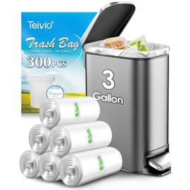 3 Gallon 300 Counts Small Trash Bags 3 Gallon 3.1 Gallon 3.2 Gallon fit 10 liter Garbage Bags by Teivio, Waste Basket Bags,Bathroom Trash Can Bin Liners, Plastic Bags for home office kitchen, Clear