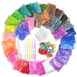 15500+ Rubber Bands for Bracelets, 34 Colours Loops Rubber, Colourful Rubber Bands Bracelet Making Kit, Elastic Loom Bands with Pendant Charms Hooks, DIY Craft Toy Gift for Children Girls