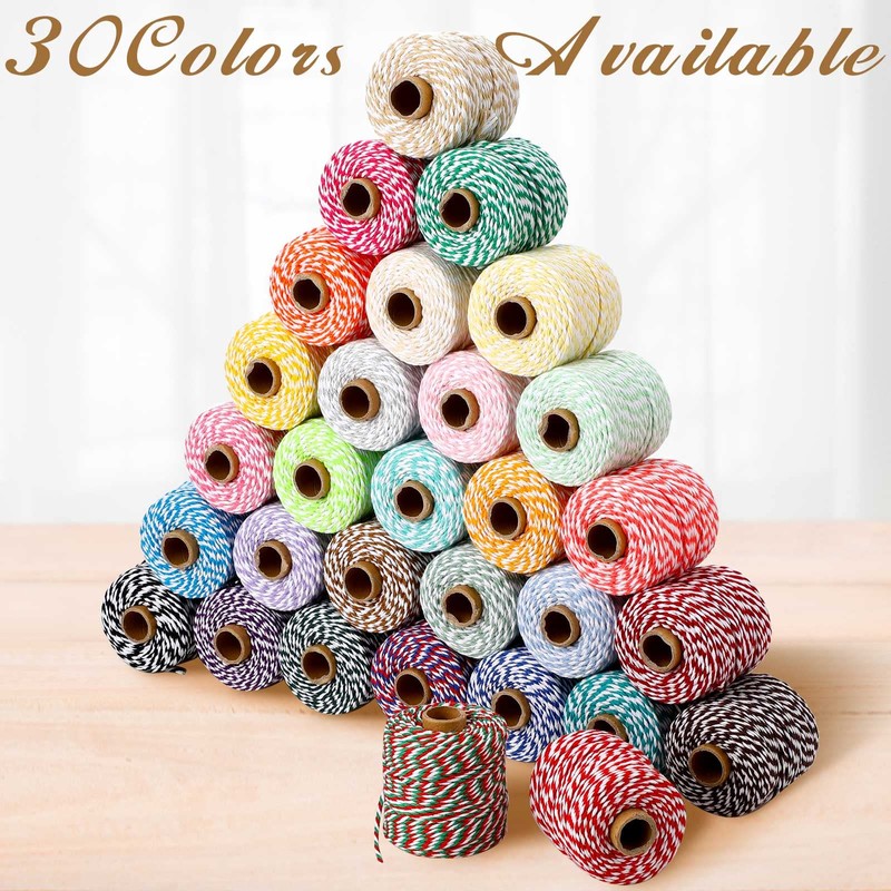 30 Rolls Colourful Bakers Twine for Crafts 2mm Cotton String