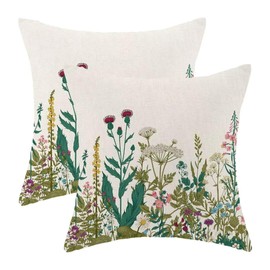 AEIOAE Sage Green Floral Plant Pillow Covers 18 X 18 Inch Set of 2, Spring Wildflower Plant Throw Pillow Covers Farmhouse Floral Outdoor Decorative Pillows for Couch Home Sofa Living Room