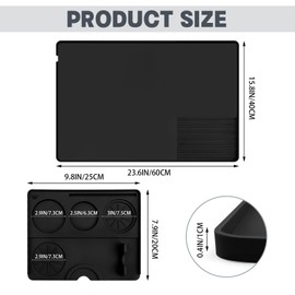 Diakey Silicone Coffee Mat with Detachable Tamping Mat, 23.6''x15.8'', Spill Proof Drying Matt Kitchen Counter Bar Accessories Fits Under Coffee Maker or Espresso Machine, Black