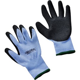 Global Industrial Crinkle Latex Coated Gloves, Polyester Knit, Black/Blue, Medium, Lot of 12