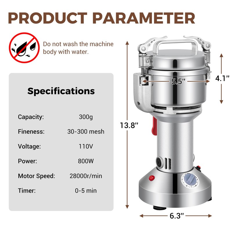 LEEVOT Grain Mill 300g Commercial Spice Grinder Electric 1200W Stainless