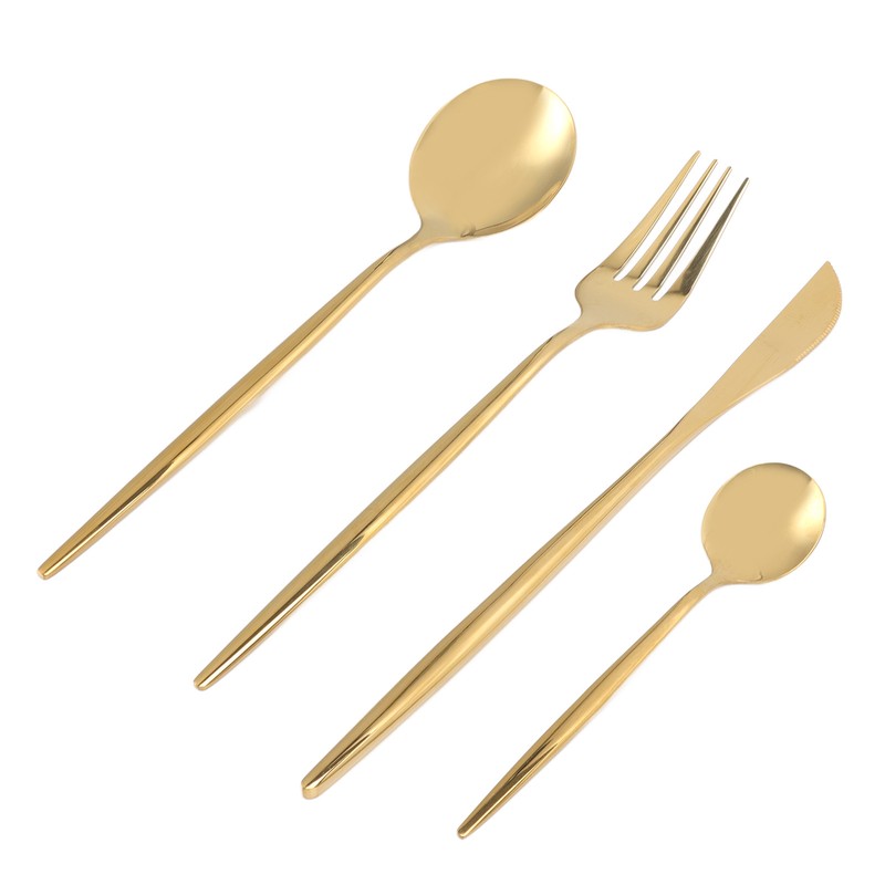 24Pcs Gold Silverware Set Knife Fork Spoon Rustproof Stainless Steel