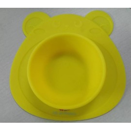 Jolly Jon Products Non Slip Suction Yellow Bear Bowl Silicone Placemat for Children Infants USA NEW