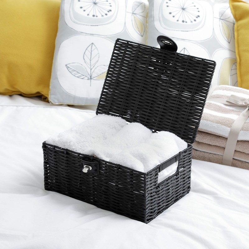 Arpan Small Resin Woven Storage Basket Box with Lid &