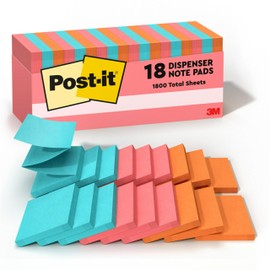 Post-it Pop-up Notes, 18 Sticky Note Pads, 3 x 3 in., School Supplies, Office Products, Accordion Sticky Notes Work with Pop-Up Note Dispenser, Poptimistic Collection