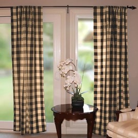 lovemyfabric Big Buffalo 2 Inch Checkered 100% Polyester Curtain Window Treatment/Decor Panel Country Style- Black and Beige (1, 56"X36")