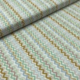 Kt KILOtela - Patchwork Fabric - Cotton Fabric - Piece: 100 cm Length x 140 cm Width | Zigzag - Pink, Mustard, Blue, Green, White