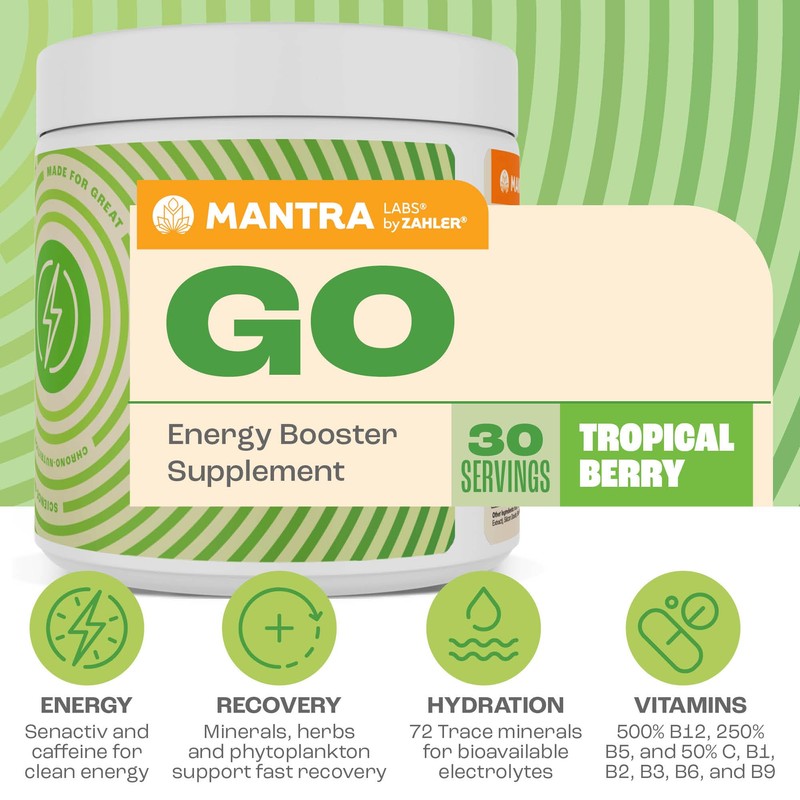 Zahler Mantra Go, The Pre-Workout Energy Booster Supplement, Tropical Berry