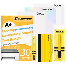 TECKWRAP Laminating Sheets Sticker Paper Laminate Sheets for Photo Paper Inkjet Printable Vinyl Squeegee Tools A4 30PCS Clear Overlay Transfer Paper, Matte Lamination Sheets, Holographic Stickers