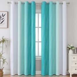 Estelar Textiler Teal and Grayish White Blackout Curtains for Living Room, Ombre Thermal Insulated Noise Reducing Blackout Drapes for Bedroom, Full Room Darkening Grommet Curtains, 52Wx84L, 2 Panels