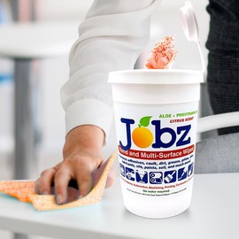 Jobz Hand and Multi-Surface Cleaning Wipes – 300 Count (4 Pack) – Citrus Scent, Dual-Textured, No VOCs, Aloe + Provitamin B5 – Heavy Duty Wipes for Hands, Tools, and Surfaces