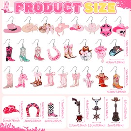 Nosiny 30 Pairs Wooden Western Cowgirl Earrings Cowboy Boot Dangle Earrings Rodeo Party Outfits Jewelry for Western Women (Fashion Style)