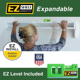 EZ SHELF - Closet Shelf with Hanging Rod - 29" to 49” Expandable, White, Closet Shelves - Strong, Holds 200 lbs - Easy Install - 1 Side Wall & Backwall with 1 End Bracket, Alternative to Wire Shelving