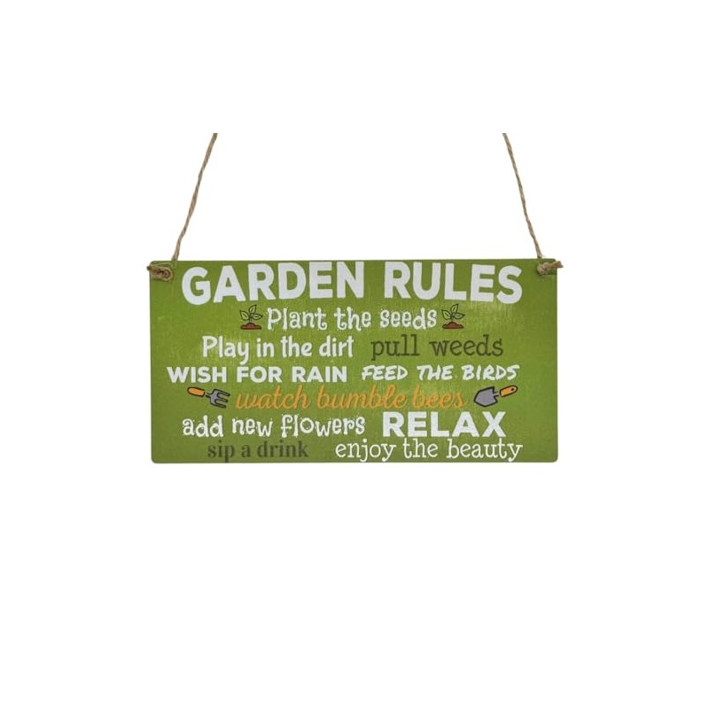 Second Ave Funny Garden Rules Relax Wooden Hanging Rectangle Home