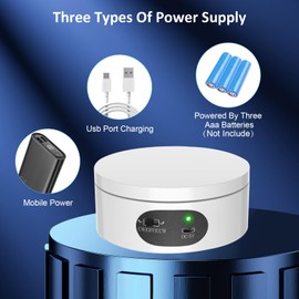 MYMULIKE Motorized Rotating Display Stand, Electric Rotating Turntable with PVC Backdrop, 12CM 360 Degree,Noiseless Automatic USB Revolving Platform to Display Jewelry, Watch (WHITE)