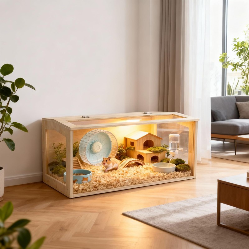 Large Hamster Cage,Transparent Habitat with Openable Top,40x20x20 Inch