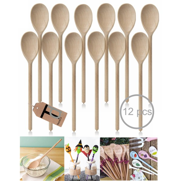 Set of 12 x 12" (300mm) Beechwood Wooden Spoon, Ideal