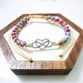 DivaGlamz To My Granddaughter-Infinity Forever Love Heart Bracelet, Natural Emperor Stone Double Layer Purple Beaded Woven Wrap Bracelets Adjustable Mind Peace Gift Jewelry (Heart shaped brown)