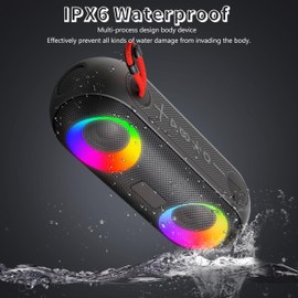 Bluetooth Speakers with Light, IPX6 Waterproof Shower Speakers Bluetooth Wireless Loud HiFi Stereo Sound, Rechargeable USB Portable Outdoor Speakers 10H Playtime for Camping Beach Party Sport (Black)