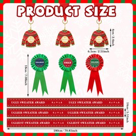 9 Pcs Christmas Ugly Sweater Medals Award Sweater Sash Award Ribbons Set Contest Medals Ugly Sweater Award Sash Small Badges Kit for Ugly Sweater Contest Christmas Tree