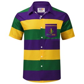 Man Mardi Gras Shirt Mardigras Button Shirt Carnival Classic Yellow Purple Stripes Colorblock Shirt Chest Pocket XXL