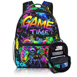 Game School Backpack for Boys Teen Graffiti Gaming Backpack for Kids 6-18 Game Bookbag for Kids Children Elementary Computer Laptop School Bag for Travel Hiking Camping Gift for Game Lovers