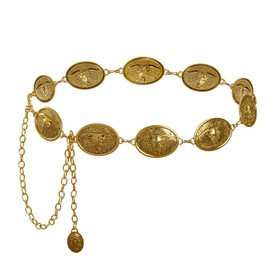 Topbuti Western Metal Concho Belt for Women Cowgirl Gold LongHorn Bull Country Chain Belts for Dresses Jeans