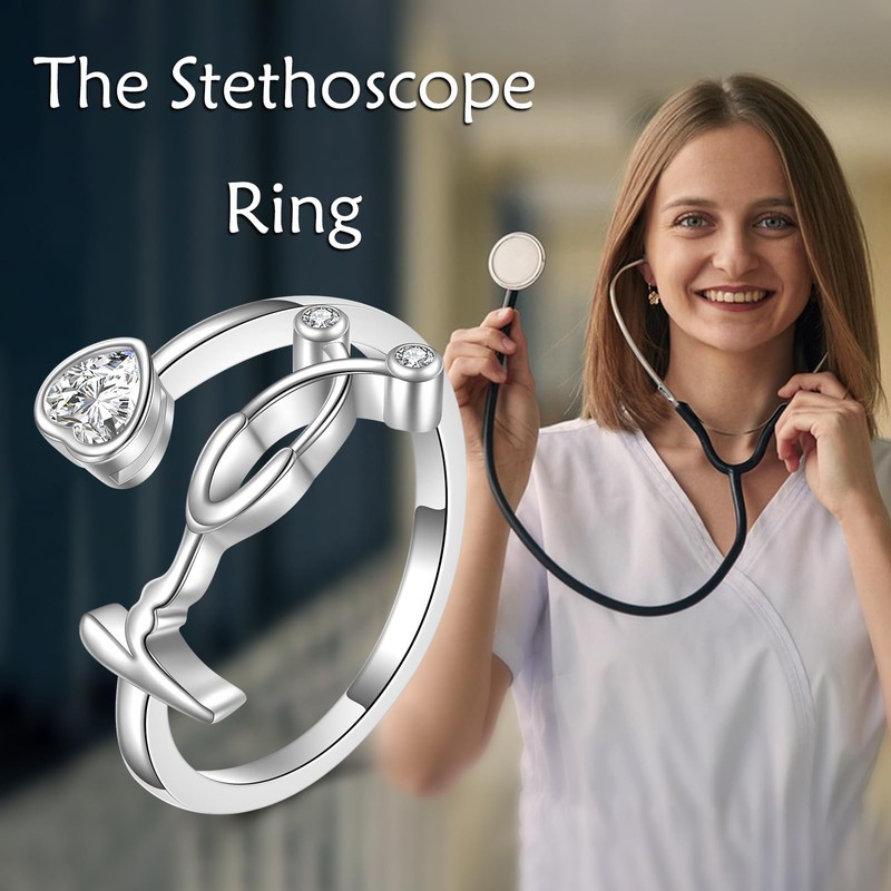 ONEFINITY Stethoscope Ring 925 Sterling Silver Adjustable Heartbeat ECG Stethoscope