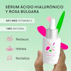 RICE & SHINE | Serum Facial Acido Hialuronico y Rosa Búlgara | Skin Care Con 60% más Vitamina E que el Aceite de Argán - 100% Natural | Hidratante Fac