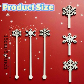 60 Pcs Snowflake Drink Stirrers Bulk, 5.9 Inch Wooden Cocktail Picks with 3 Unique Snowflake Designs, Bamboo Toothpicks for Appetizers, Coffee Bar, Beverages, Winter Christmas Party Supplies