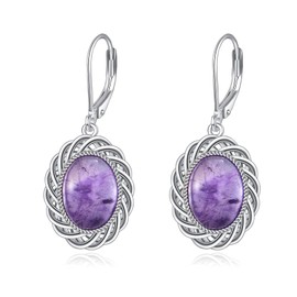 VONALA Filigree Birthstone 925 Sterling Silver Leverback Dangle Earrings for Women Vintage Style Jewellery Gifts, Silver, No Gemstone